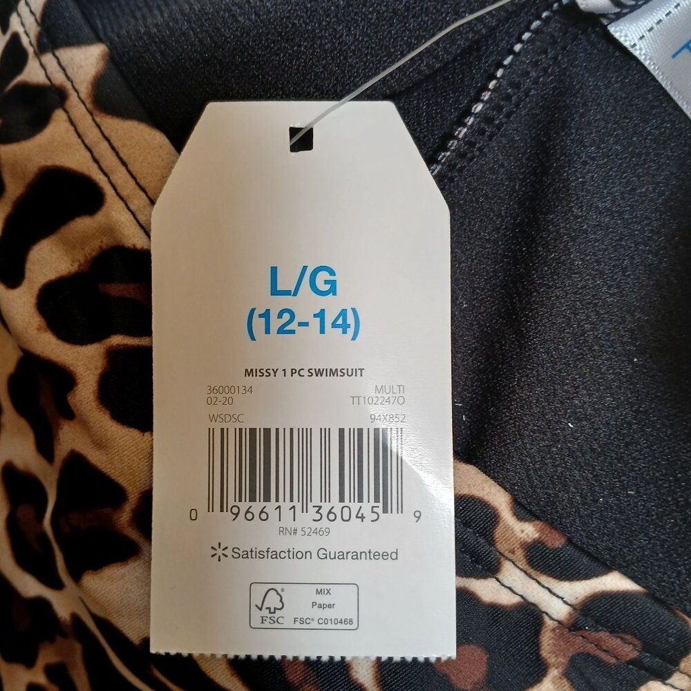 Time & Tru Leopard Print One-Piece Swimsuit Womens L/G (12-14) Beach  NWT #D-32 - Picture 4 of 9